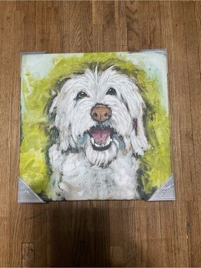 Eyre Tarney Hand Embellished Happy White Dog Canvas Wall Art 20x20 Pet Portrait